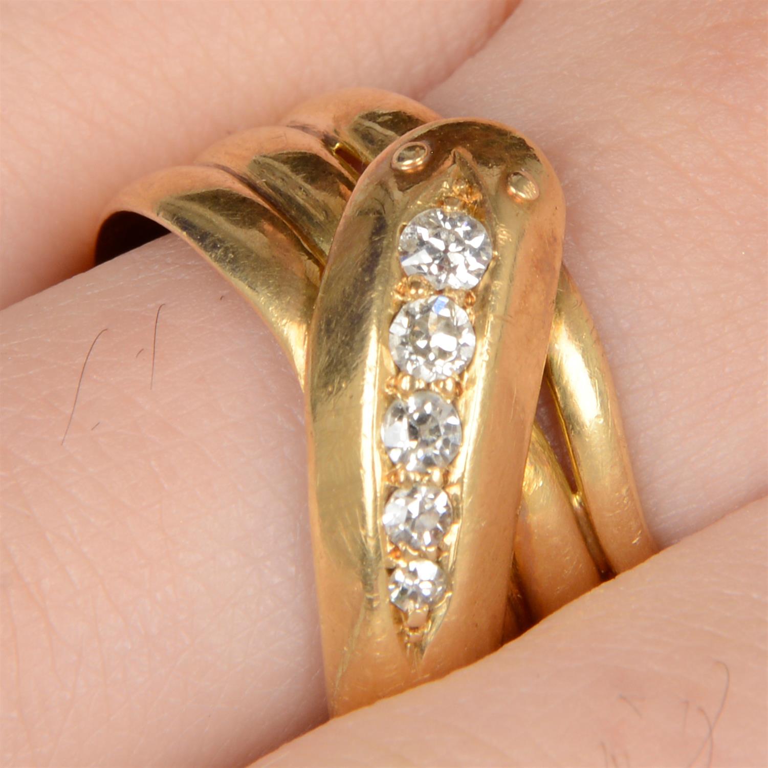 Early 20th century 18ct gold diamond snake ring