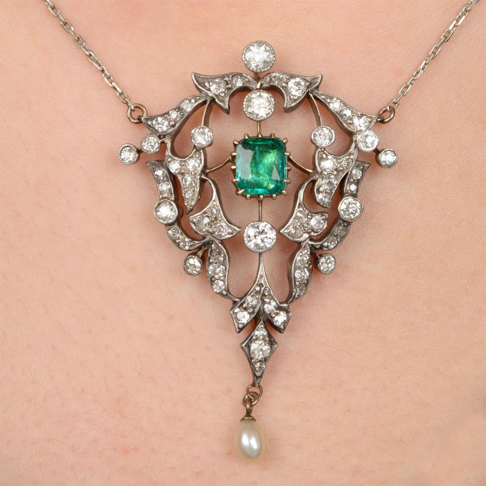 19th century emerald, diamond and pearl necklace - Image 7 of 7