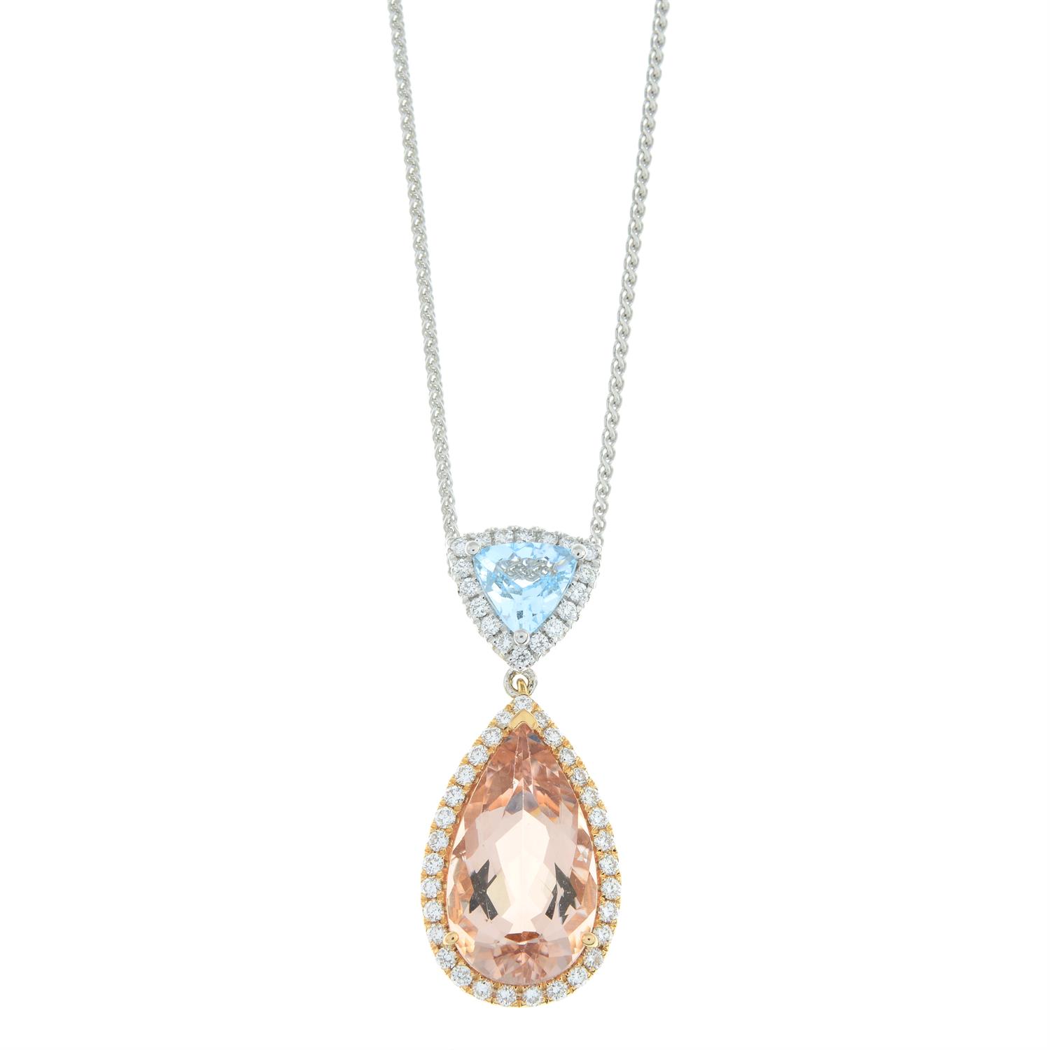 18ct gold morganite, aquamarine and diamond pendant - Image 2 of 6