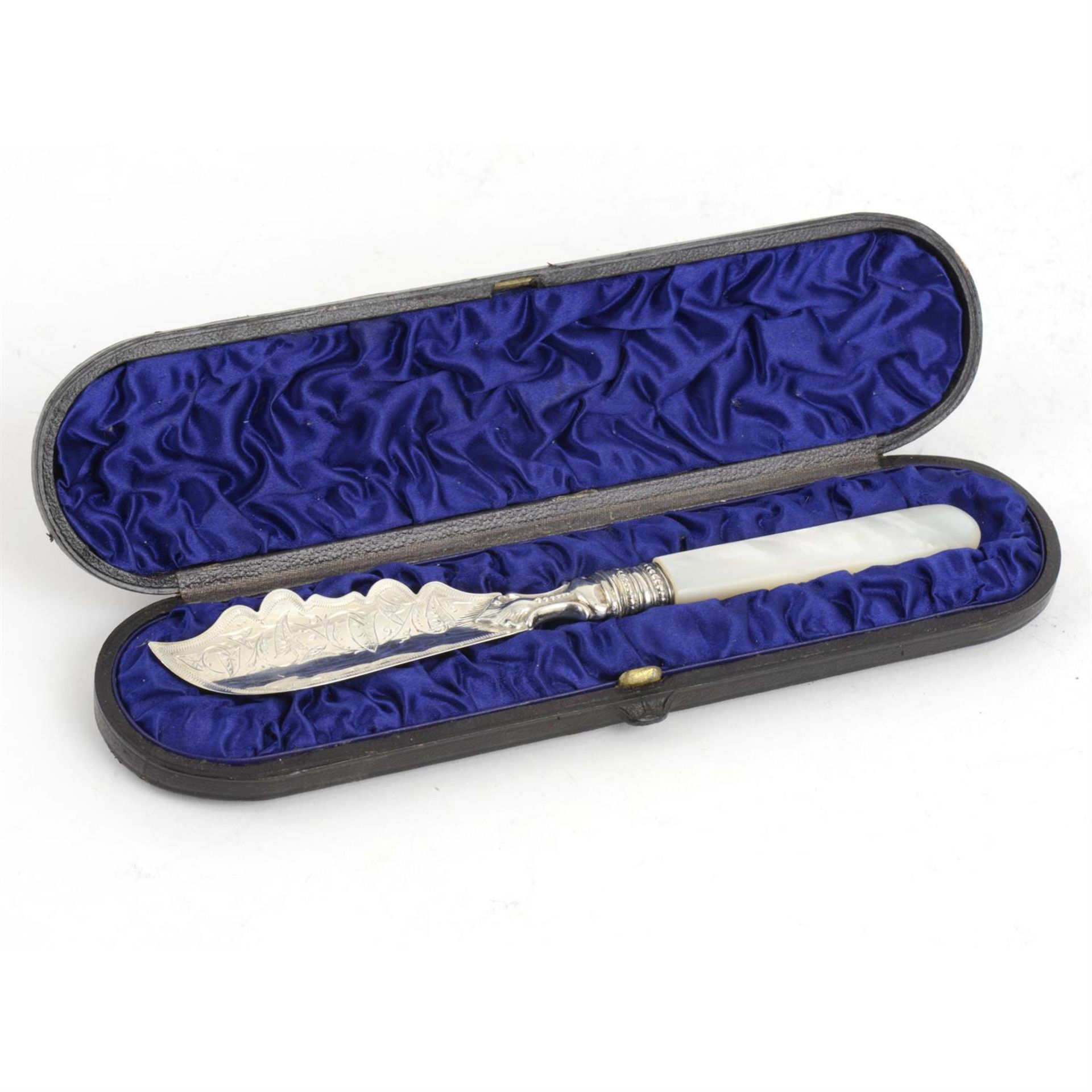 Victorian silver butter knife & part christening set; plus silver handled fruit knives & forks & - Image 2 of 6