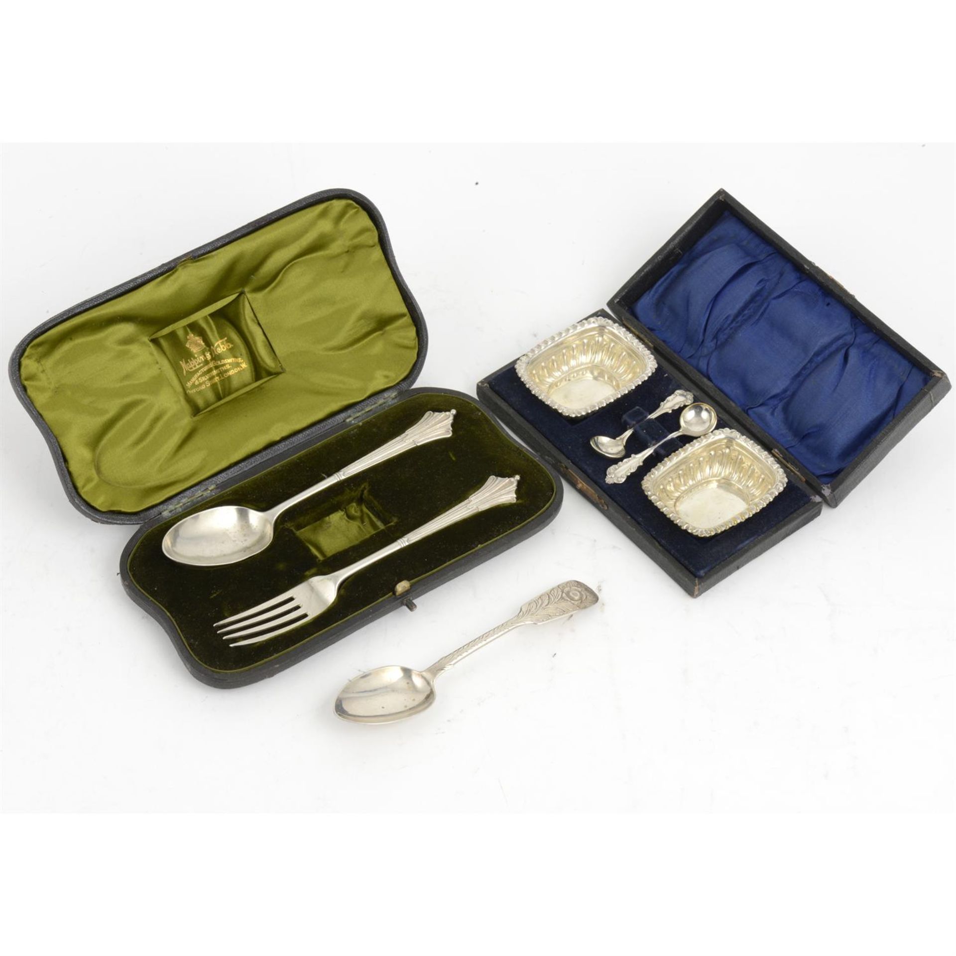 Victorian silver butter knife & part christening set; plus silver handled fruit knives & forks & - Image 5 of 6