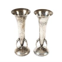 Pair of George V planished silver vases (filled).