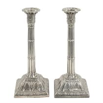 Pair of George III silver cluster column candlesticks.