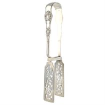 Victorian silver Queen's pattern asparagus servers.
