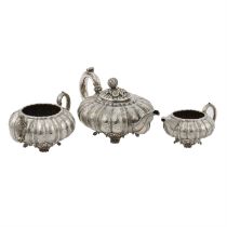19th century silver matched three piece tea set.