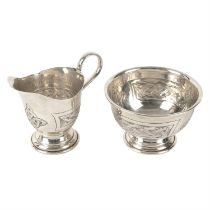 Irish silver 'Celtic Knot' cream jug & sugar bowl.