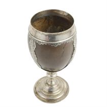 White metal mounted coconut goblet.