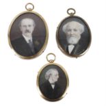 Three portrait miniatures and assorted frames