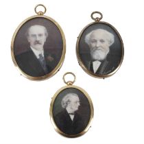 Three portrait miniatures and assorted frames