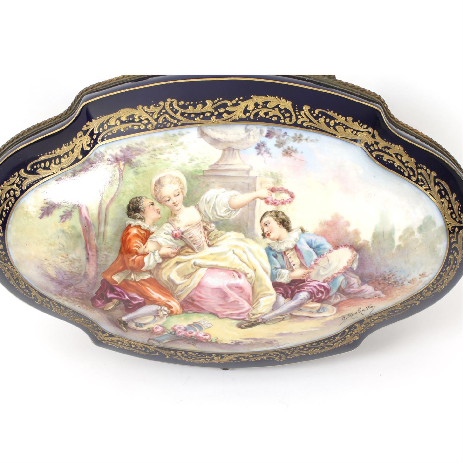 Sevres table casket with Watteau panels, signed G. Rochelle - Image 5 of 11