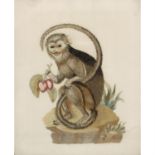 Needlework of a monkey holding cherries