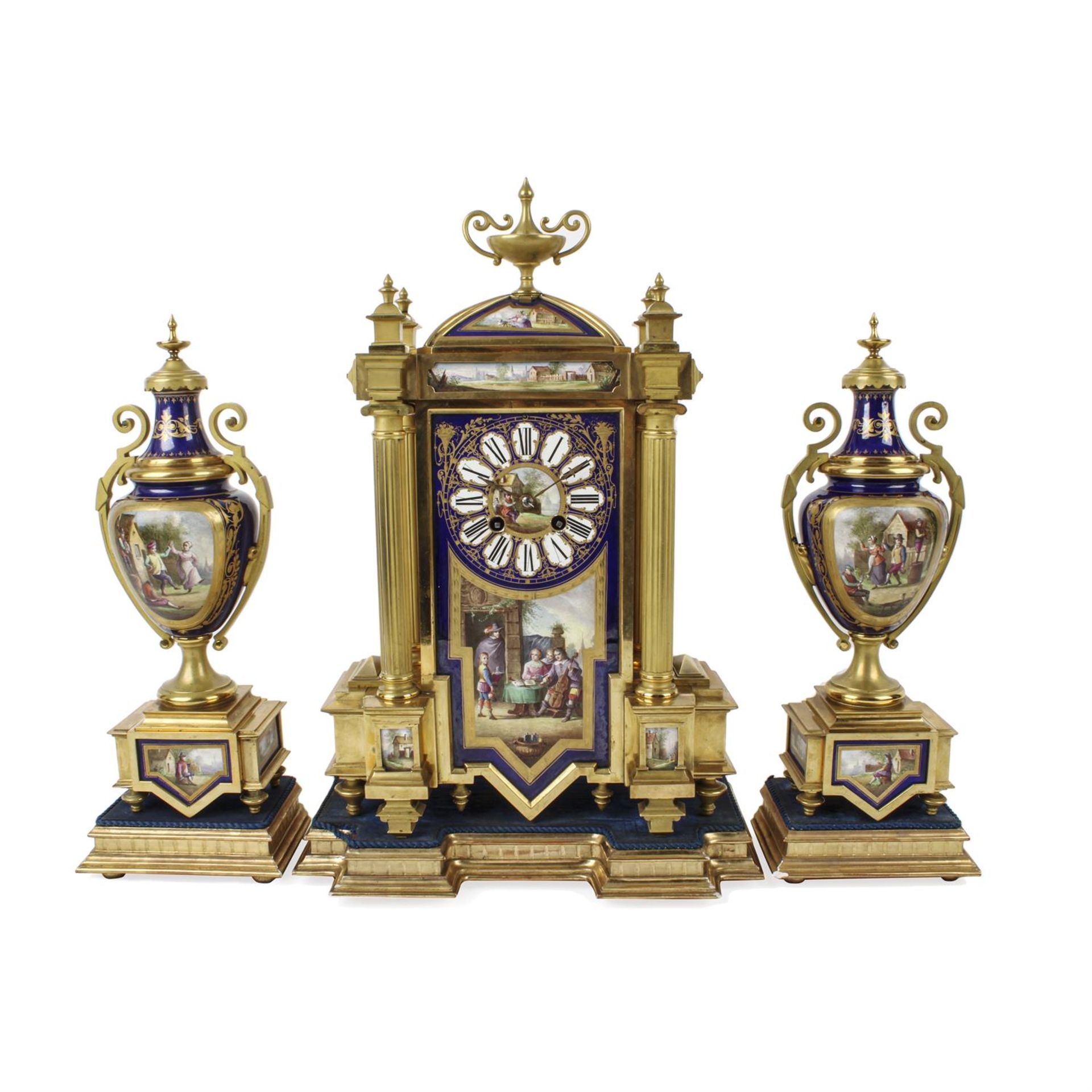 Japy Freres three piece clock garniture