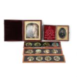 Assorted Victorian magic lantern slides and seven Victorian daguerreotypes