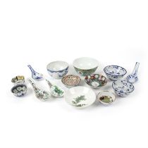 Assorted later 20th century Chinese teabowls and rice spoons etc