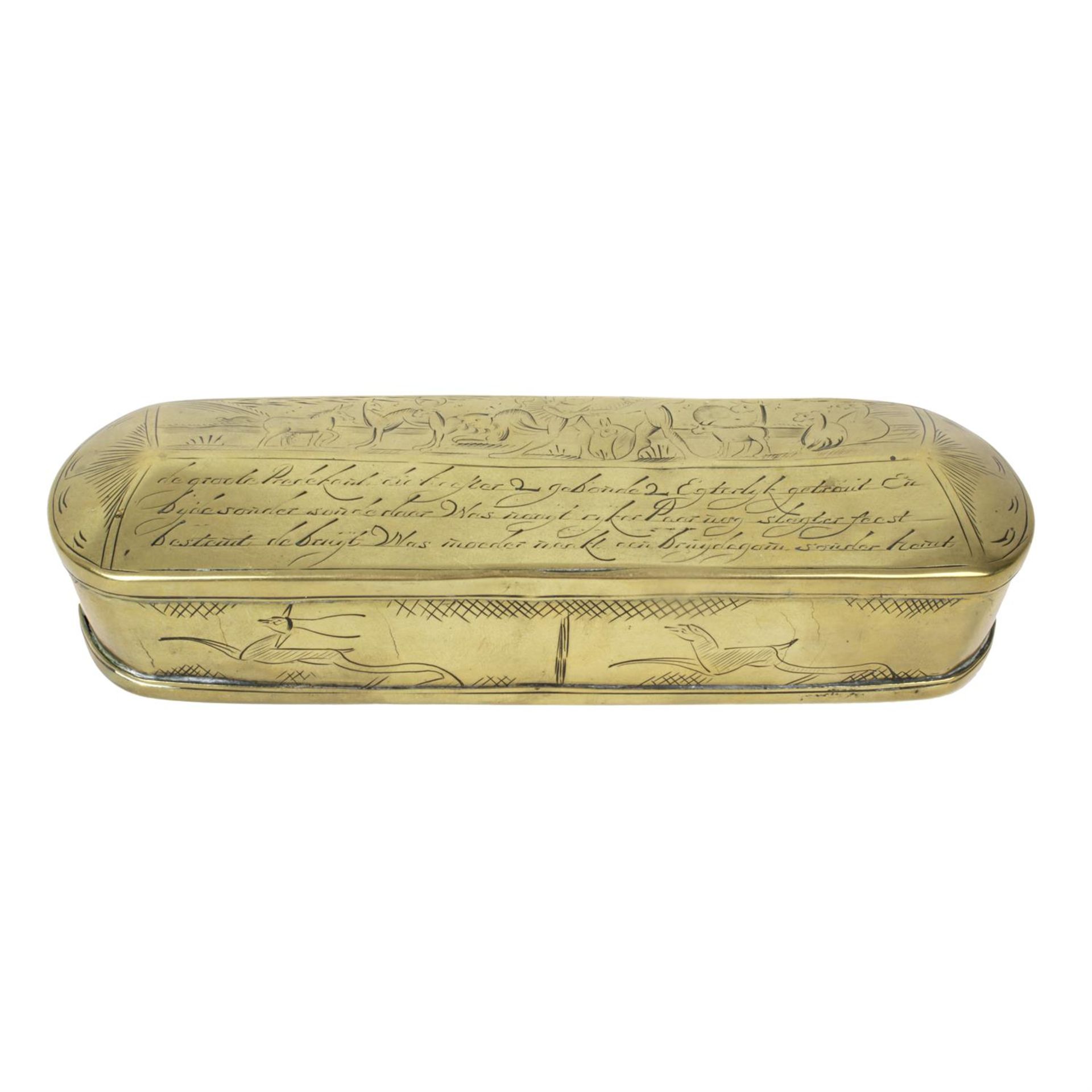 A Dutch brass snuff box