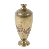 Japanese brass vase with painted birds