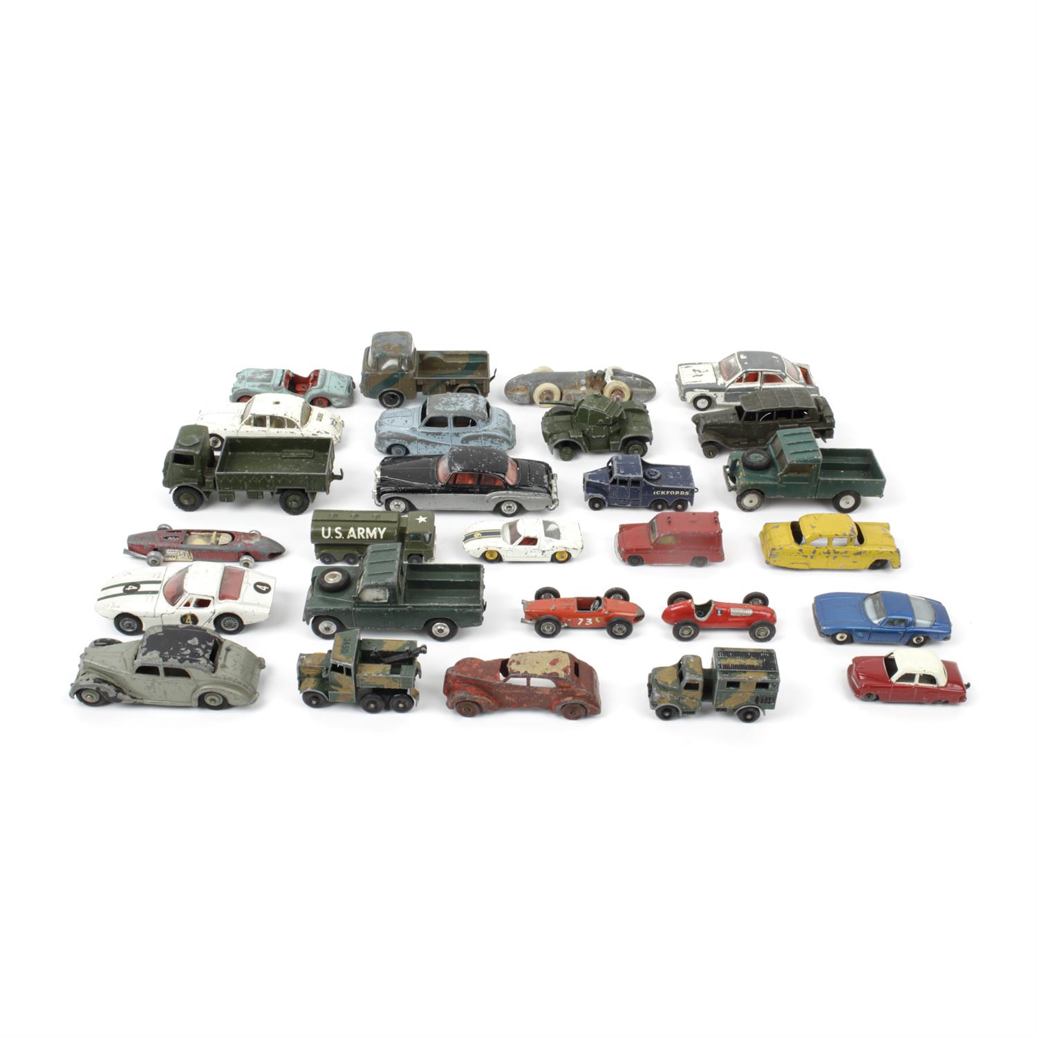 Assorted playworn diecast cars