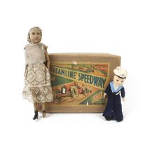 Louis Marx Streamline Speedway and two dolls
