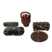 Antique sewing accessories and cabinet curios