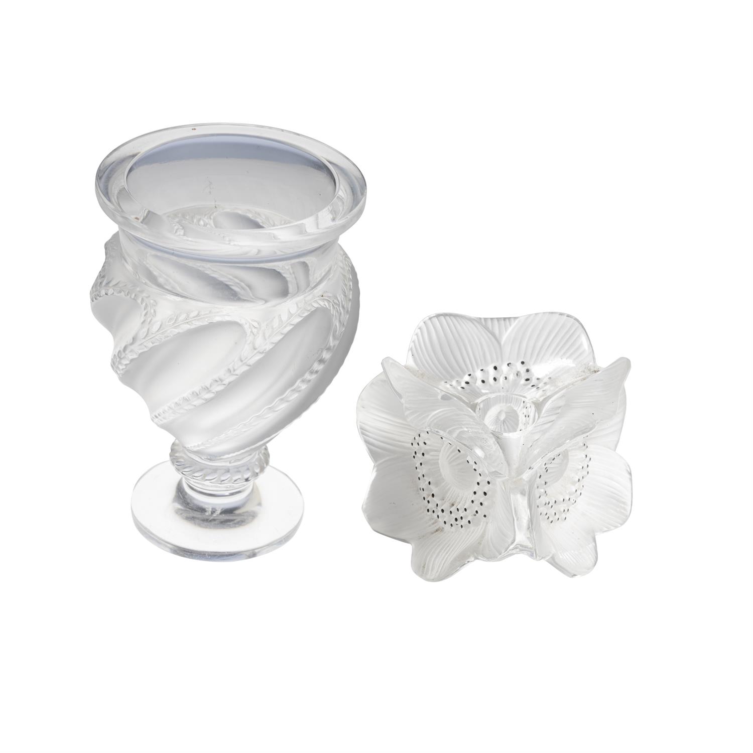 Lalique Ermenonville vase and Anemone flower head candlestick