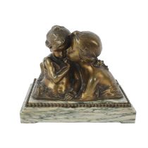 Patinated bronze of a mother and child, attributed to Henri Pernot