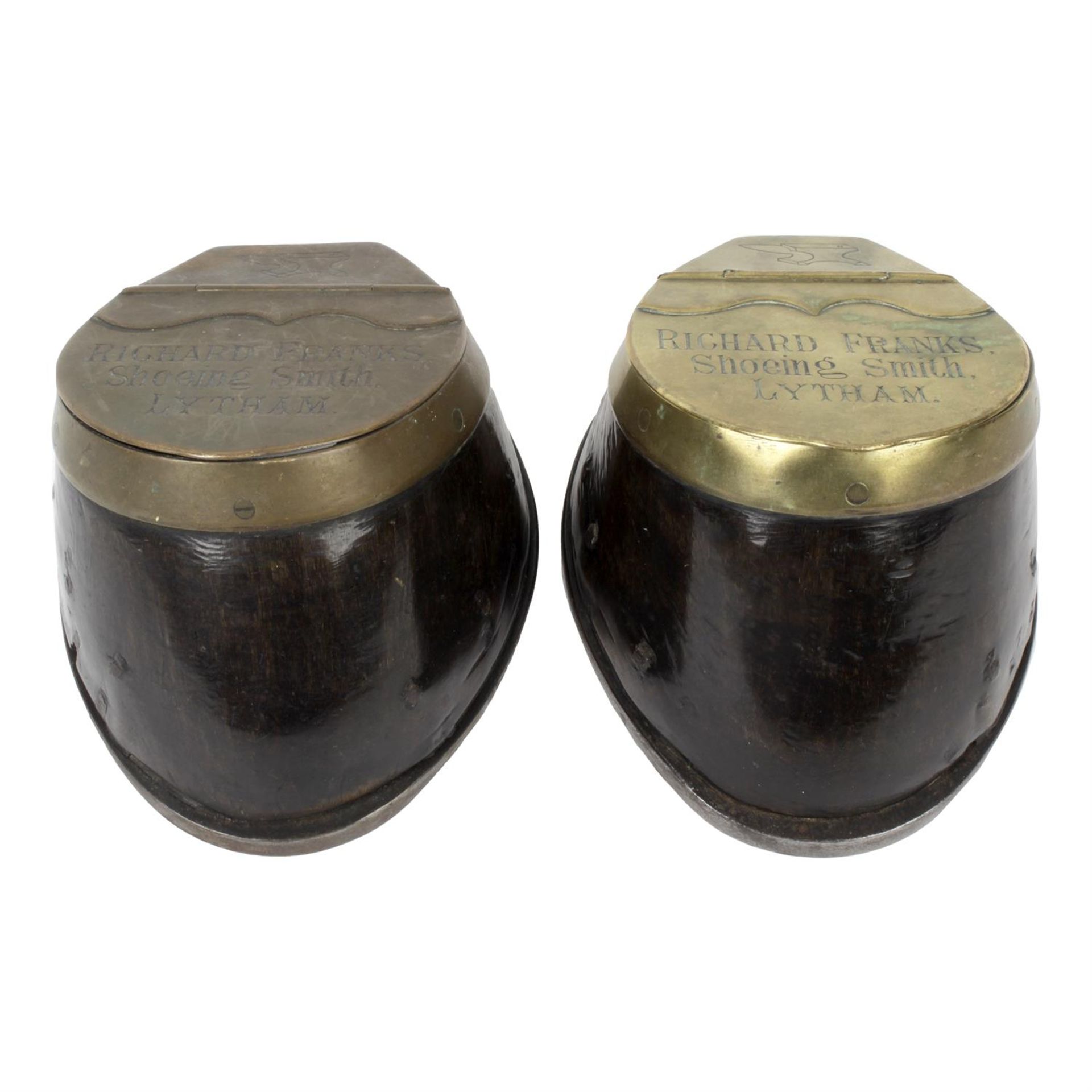 Two horse hoof inkwells