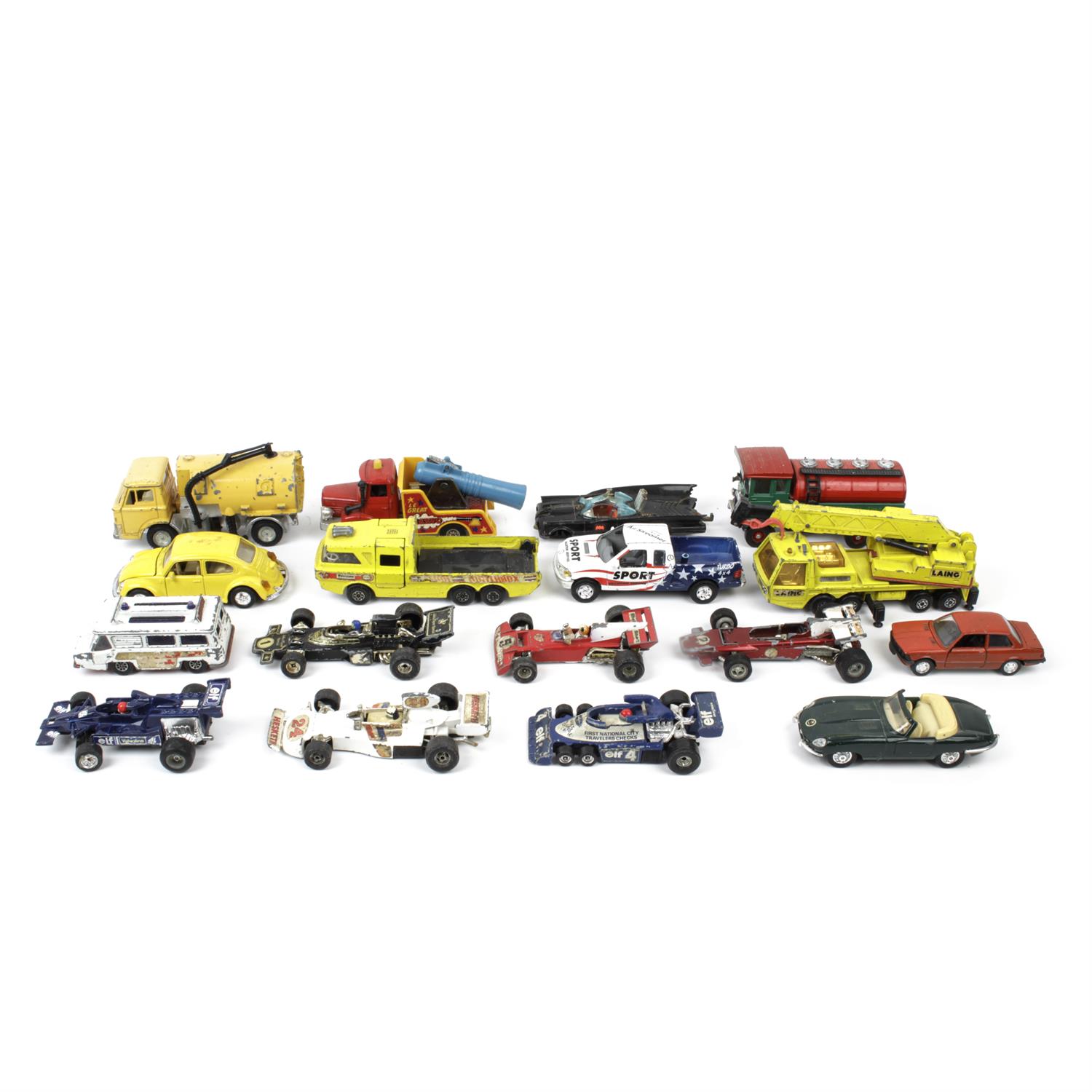 Assorted playworn diecast cars