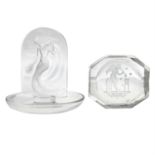 Lalique cendrier and a facet cut ashtray in the manner of Heinrich Hoffmann