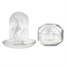Lalique cendrier and a facet cut ashtray in the manner of Heinrich Hoffmann