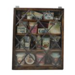 Display cabinet with vintage packaging contents