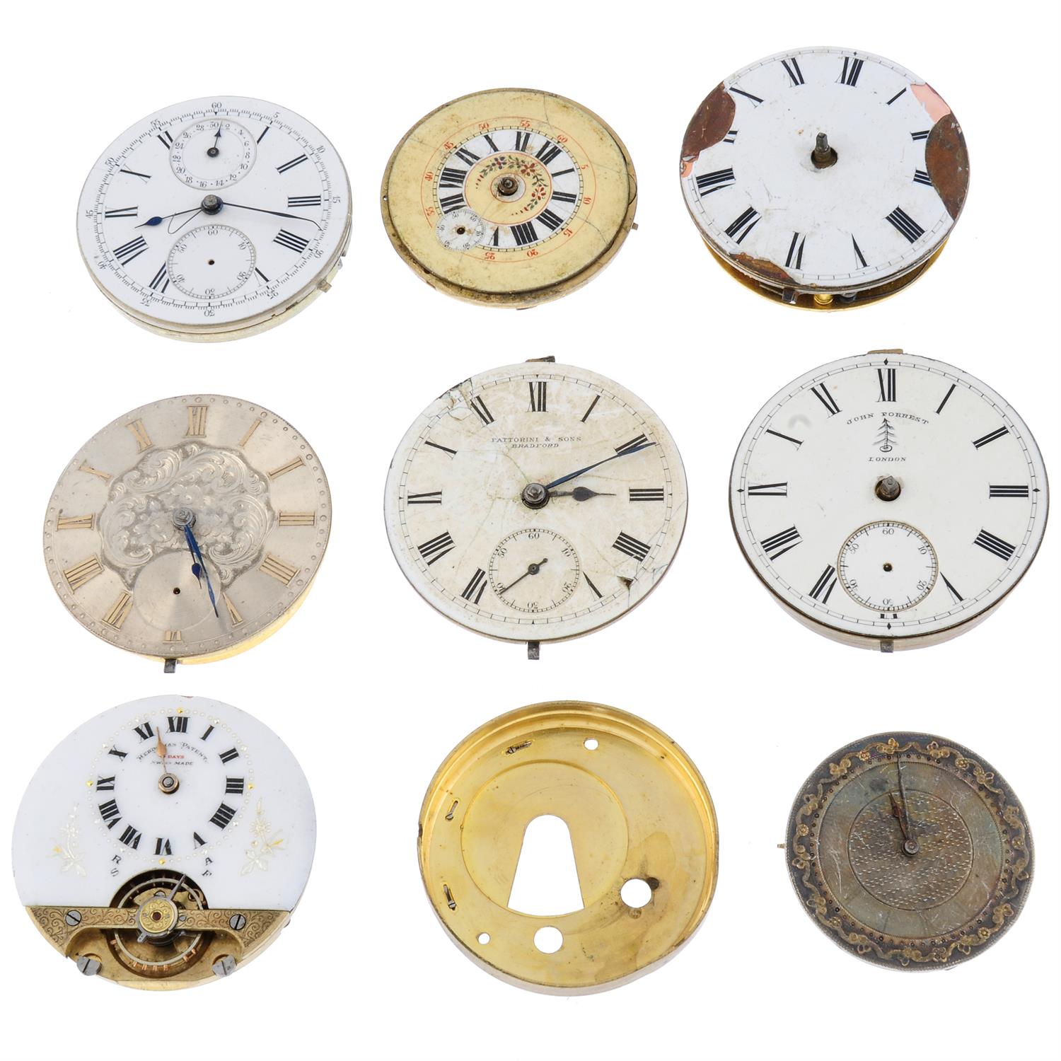 A group of watch and pocket watch movements.
