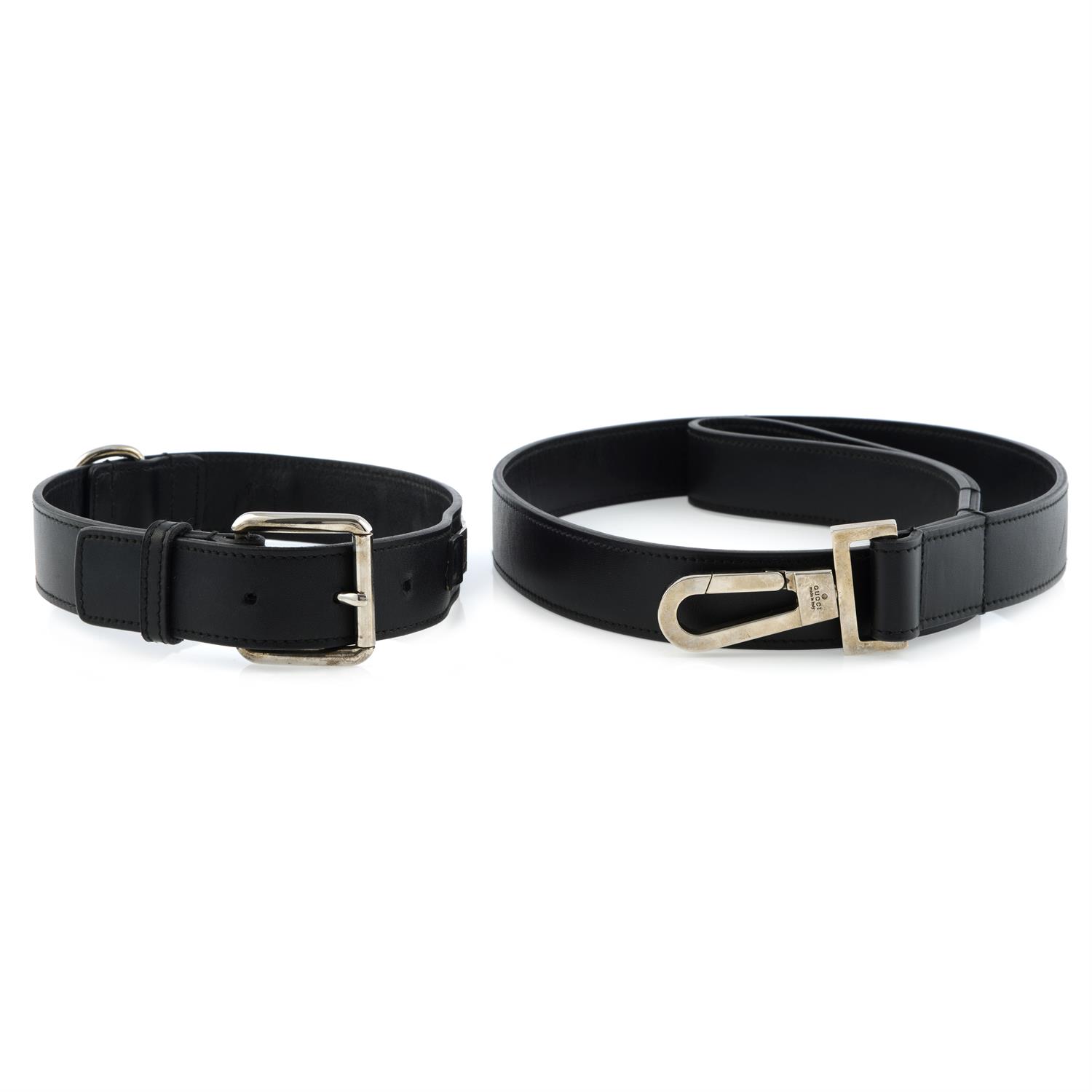 Gucci - GUCCI DOG leather dog collar and lead.