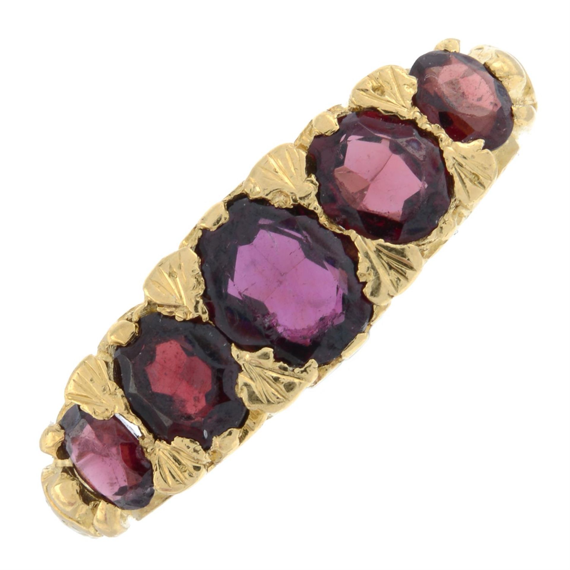 18ct gold garnet five-stone ring