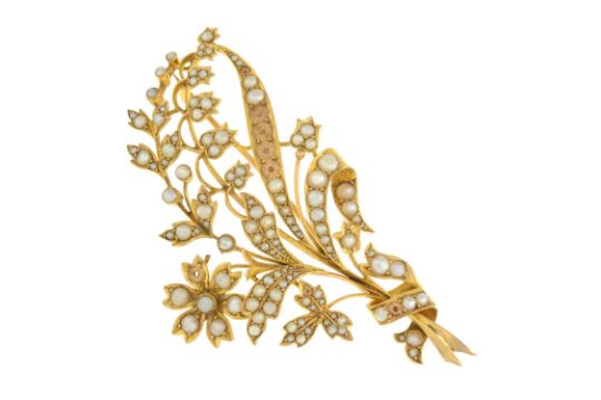 Victorian gold split pearl floral brooch - Image 1 of 3