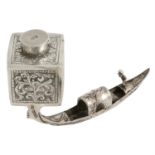 Early twentieth century German miniature silver gondola; plus a Middle-Eastern box. (2).