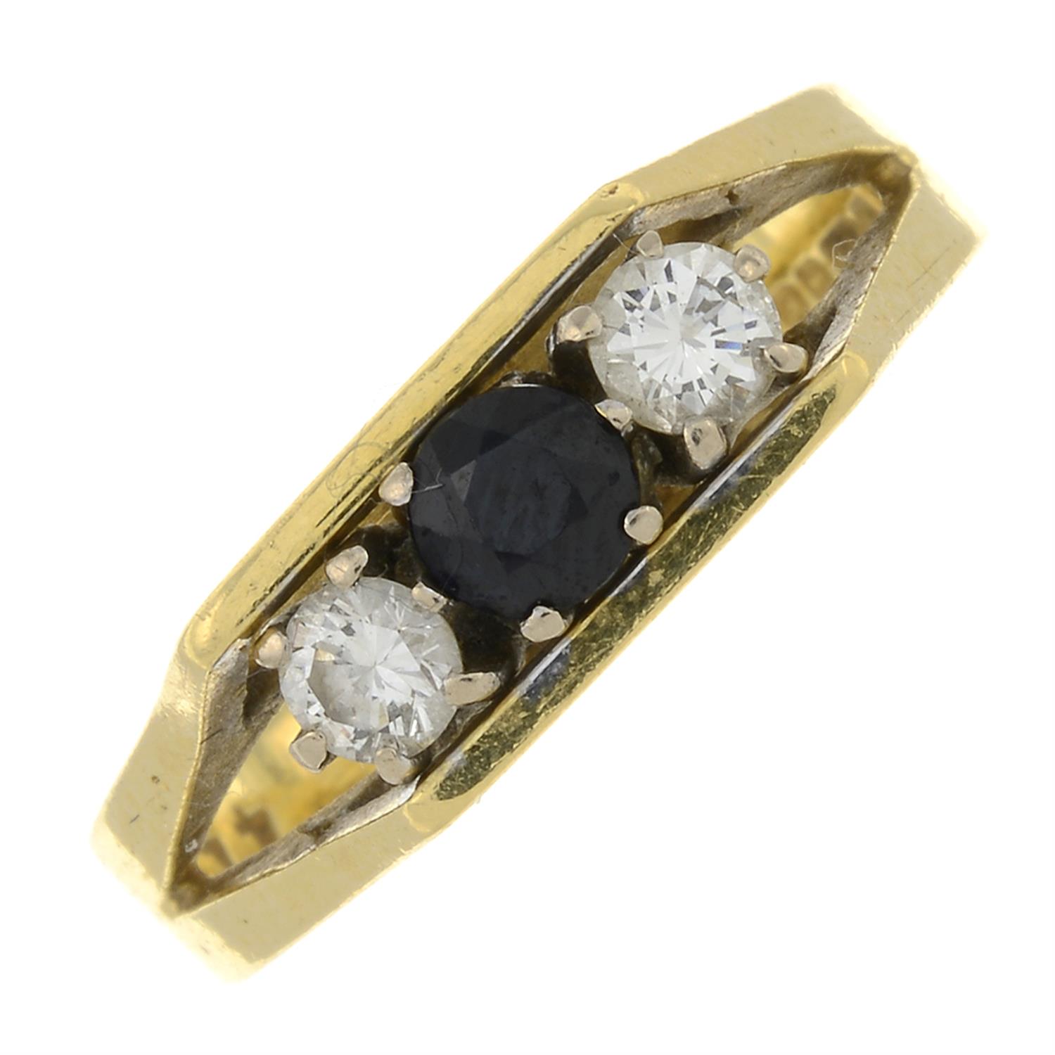 18ct gold sapphire & diamond three-stone ring