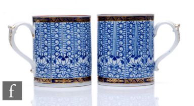 A pair of Flight Worcester 'Royal Lily' pattern tankards, circa 1790, each of cylindrical form