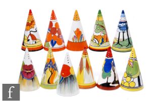 A collection of Bradford Exchange Clarice Cliff pattern conical sugar sifters, to include '