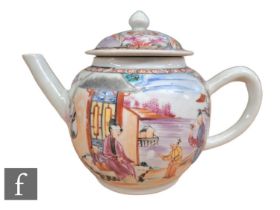 An 18th Century Chinese famille rose export porcelain teapot, of globular from with domed cover,