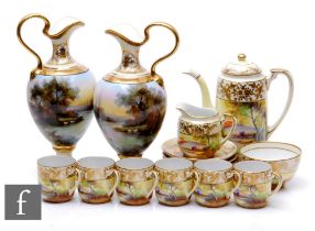 A Noritake coffee service 'Castle' coffee service, to include a coffee pot, a milk jug, a sugar