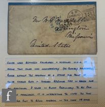 A blue album containing a collection of 19th Century postal covers, postal entries including pre-
