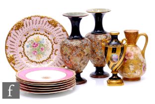 A collection of various ceramics, to include a pair of Doulton chine ware vases, height 28cm, a