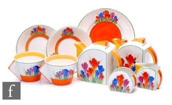 A Wedgwood Bradford Exchange Clarice Cliff 'Crocus' tea for two tea service, to include teapot, milk