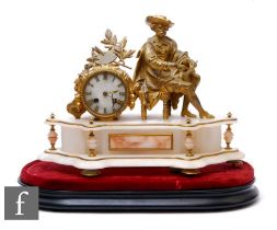 A late 19th Century French gilt mantle clock modelled as an artist wearing a brimmed hat and with