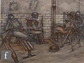 STANLEY CORNWELL LEWIS, MBE (1905–2009) - Soldiers resting in front of a stove, pencil and