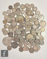 Various George V silver threepences, florins and shillings etc, 7.6oz.