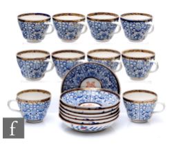 A collection of Worcester 'Royal Lily' pattern teacups and saucers, circa 1780, to include ten