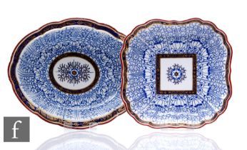 A Flight Barr Worcester period 'Royal Lily' pattern shell shaped dish, circa 1800, B mark to base,