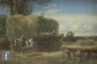 CHARLES THOMAS BURT (1823-1902) - Harvest scene with figures unloading a haycart, oil on canvas,