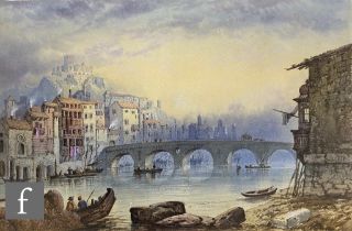 EDWIN ST. JOHN (1878-1961) - An Italian riverside town, watercolour, signed, unframed, 45cm x